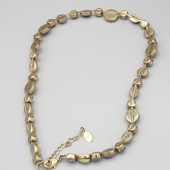 Vida Multicolor Beaded Crystal Necklace Gold Tone Metal Vintage Signed - Picture 6 of 9